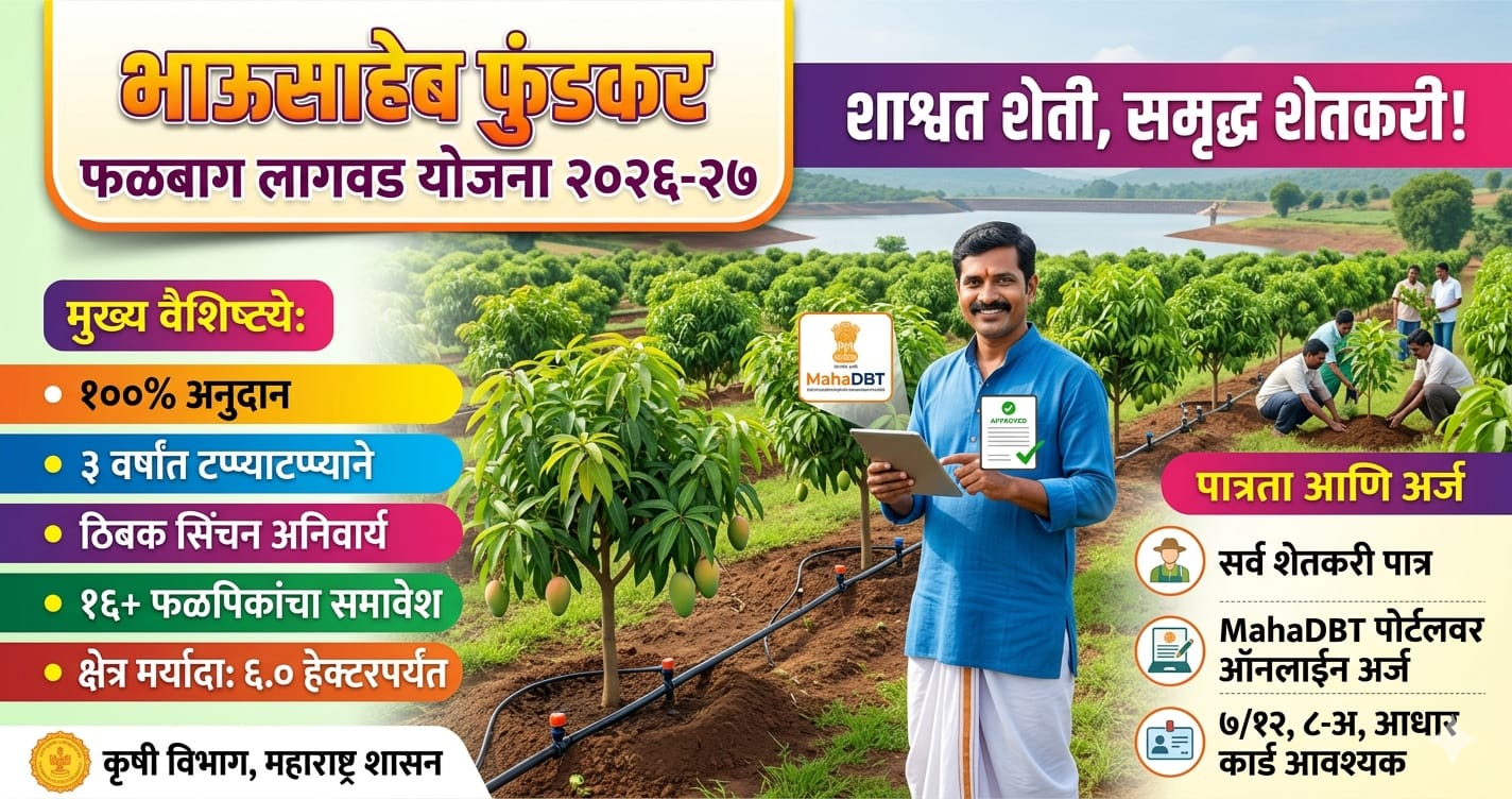 Fruit Orchard Plantation Scheme 2026 अंतर्गत आंबा, डाळिंब व संत्रा फळबाग लागवड करत असलेला शेतकरी